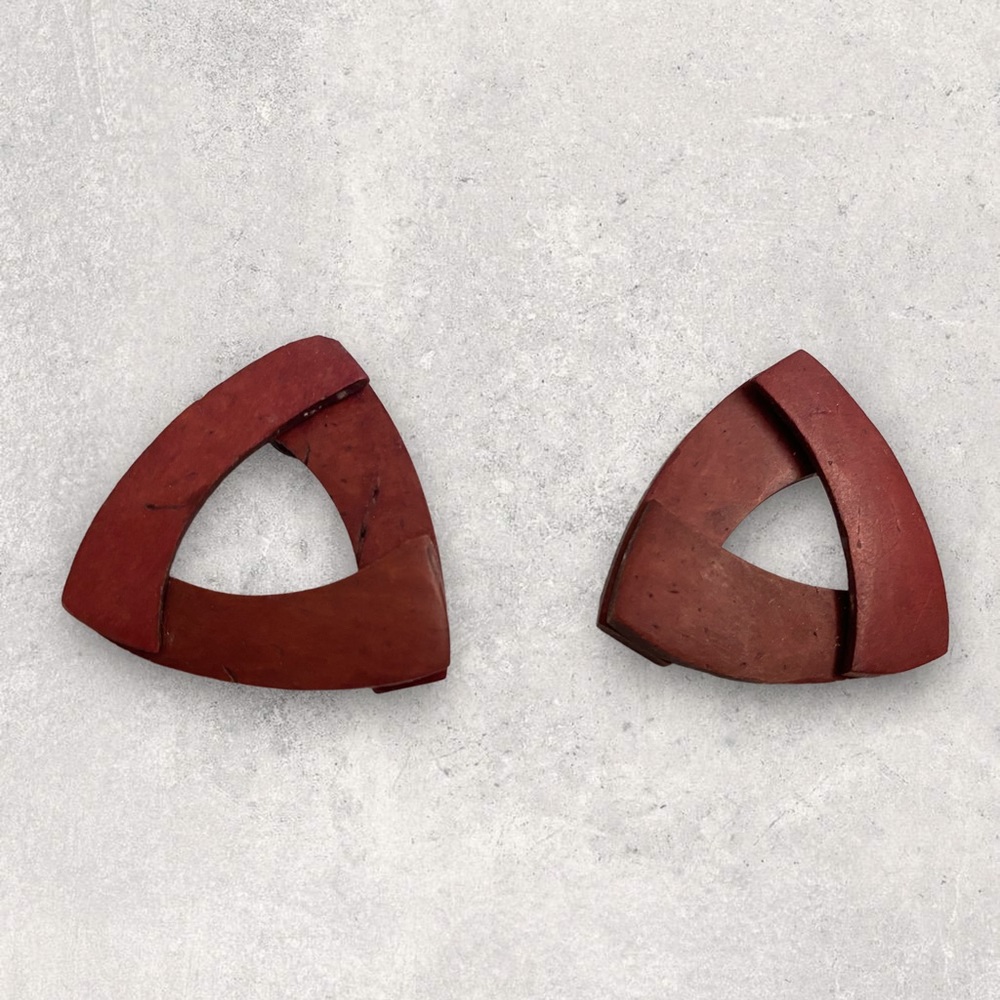 Rare Geometric Handmade Coconut Shell Ethnic Tribal Native Filipino Earrings